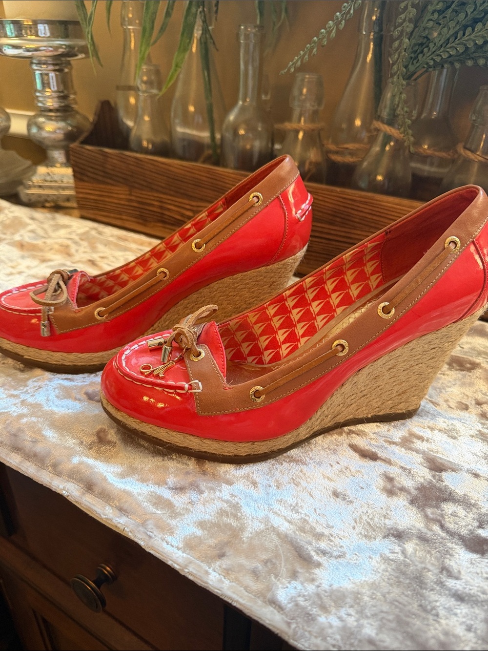 Sperry orange and Tan Bow-Trim Wedge Loafers - Picture 3 of 4